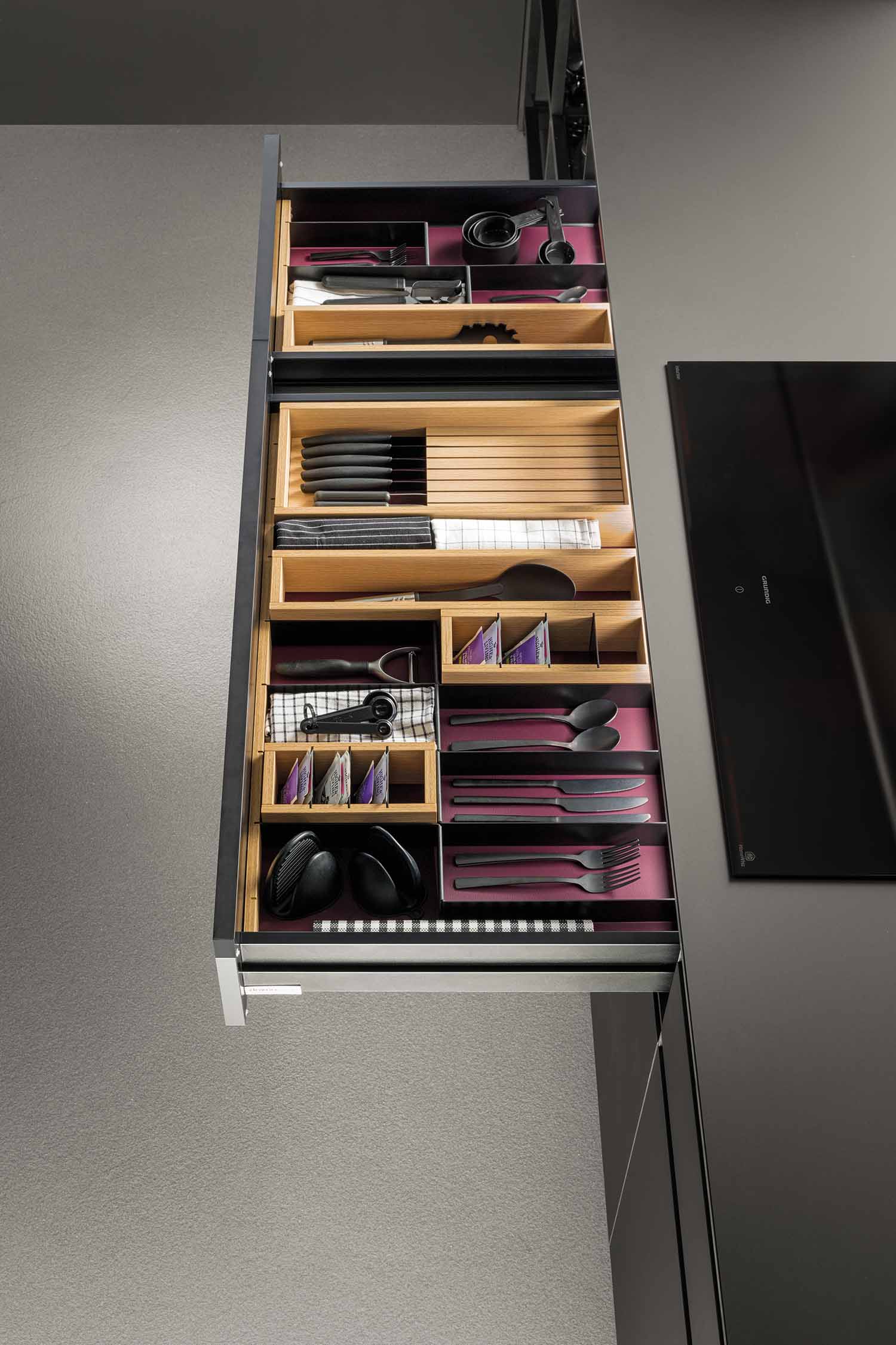 MDF oak drawer organisers for kitchen drawers